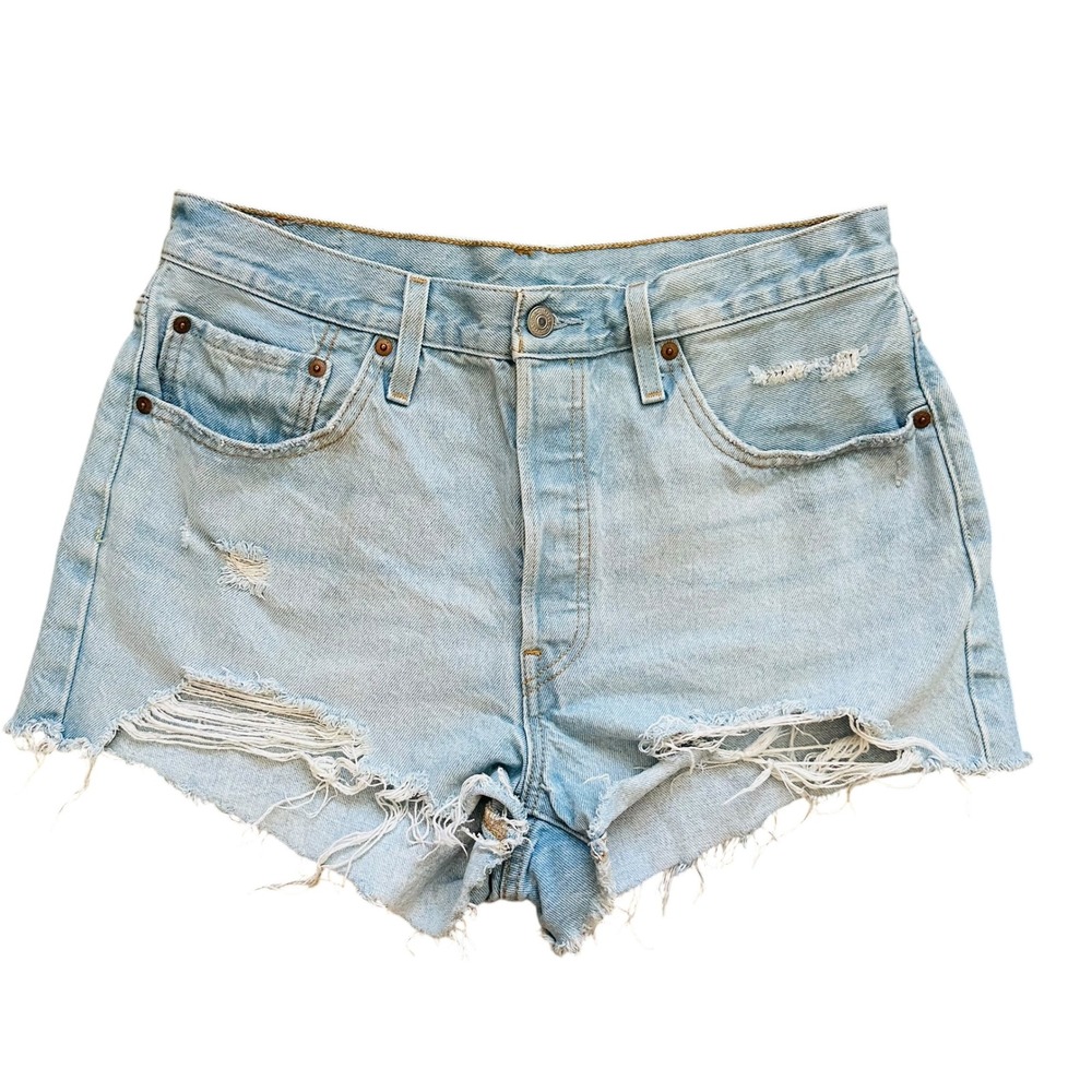 Retro Levis 501 Original Distressed Denim Shorts W31 Light Wash Cutoff Y2K Boho